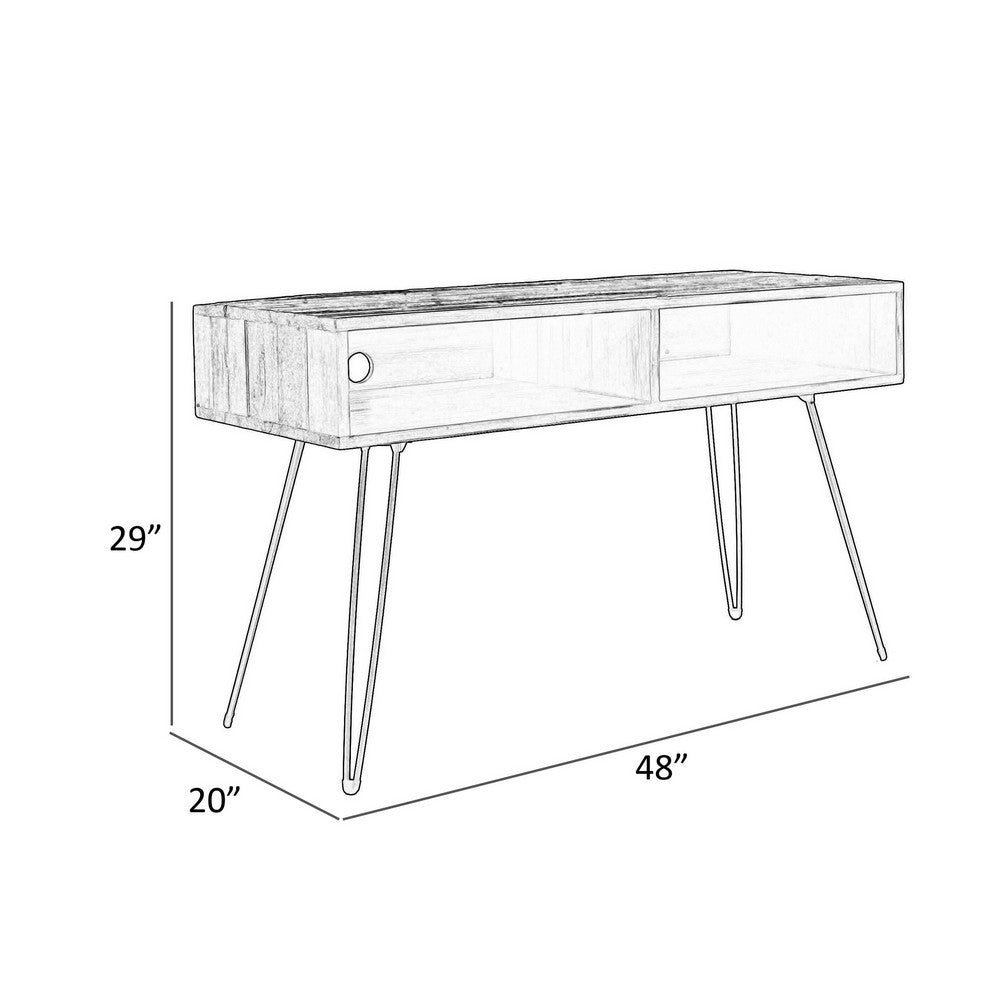 48 Inch Writing Desk, Industrial Style, 2 Brown Wood Shelves, Metal Legs - BM312273