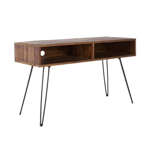 48 Inch Writing Desk, Industrial Style, 2 Brown Wood Shelves, Metal Legs - BM312273