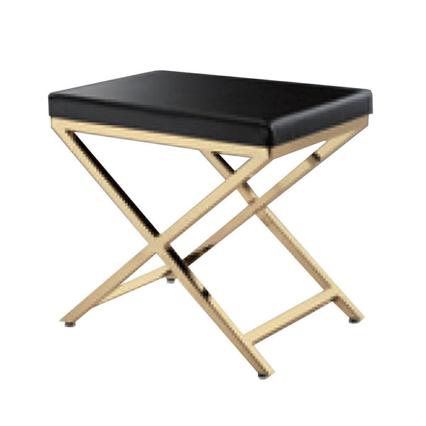 Myra 21 Inch Accent Stool, Gray Faux Leather, Gold Finished Cross Legs - BM312274