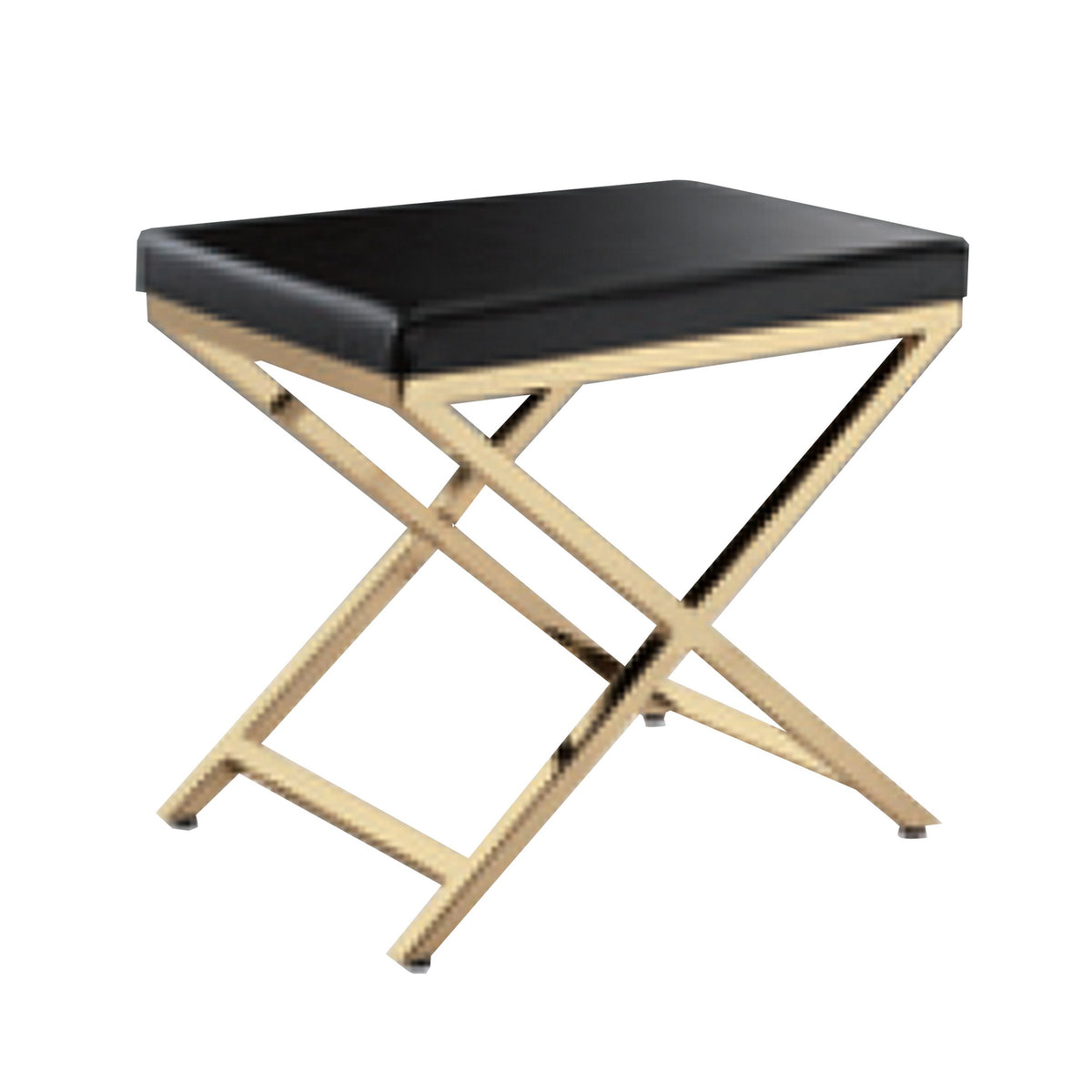 Myra 21 Inch Accent Stool, Gray Faux Leather, Gold Finished Cross Legs - BM312274