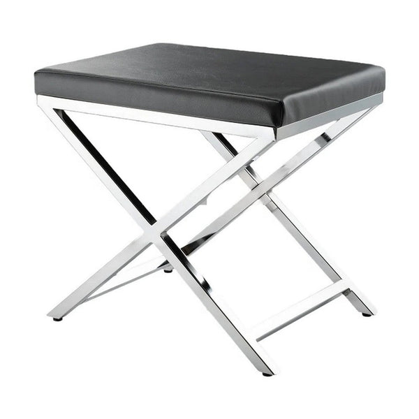 Myra 21 Inch Accent Stool, Gray Faux Leather Seat, Chrome Crossed Legs - BM312277