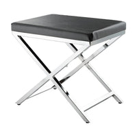 Myra 21 Inch Accent Stool, Gray Faux Leather Seat, Chrome Crossed Legs - BM312277