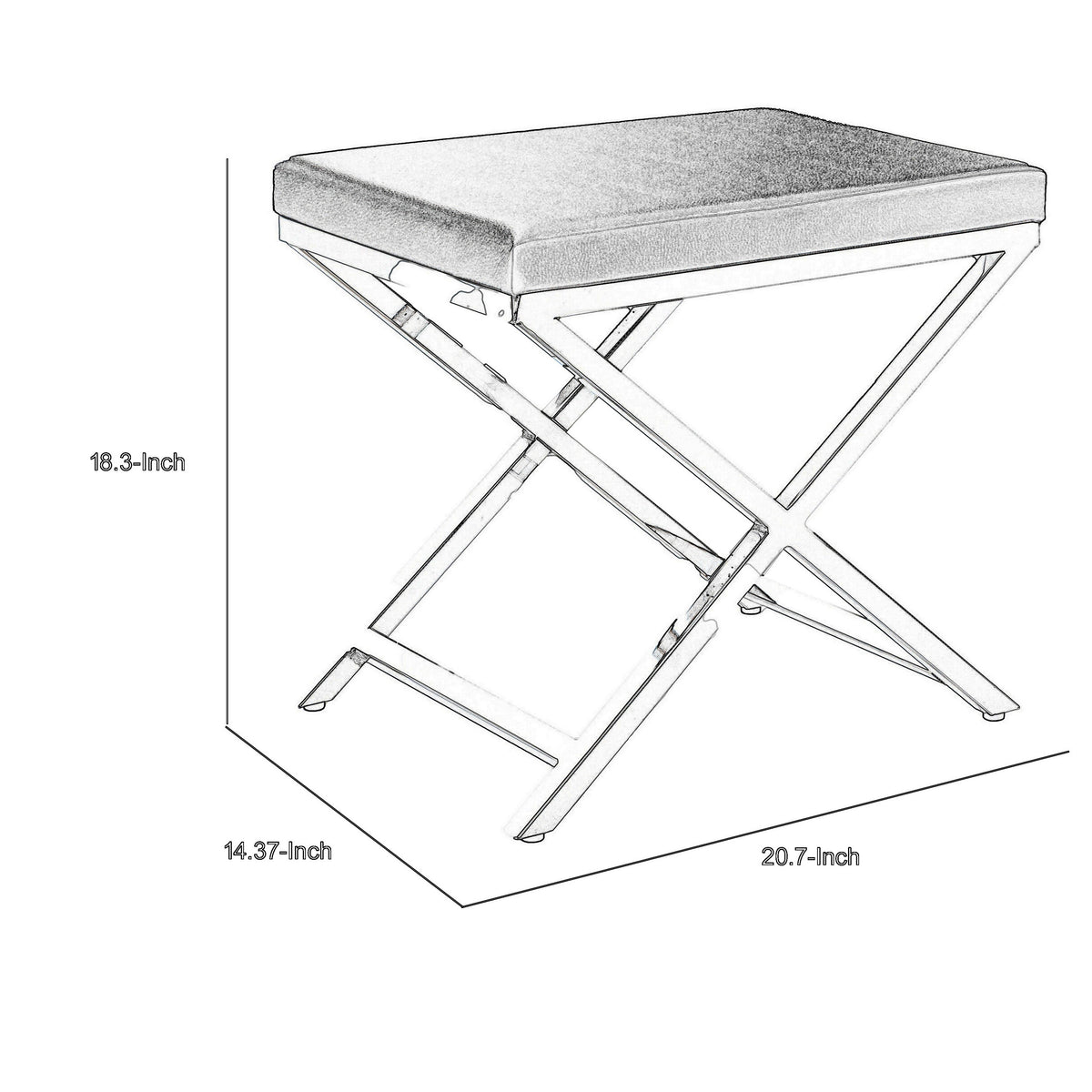 Myra 21 Inch Accent Stool, Gray Faux Leather Seat, Chrome Crossed Legs - BM312277