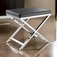 Myra 21 Inch Accent Stool, Gray Faux Leather Seat, Chrome Crossed Legs - BM312277