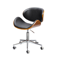 Kio 18-22 Inch Swivel Office Chair, Adjustable, Wood and Black Faux Leather - BM312278