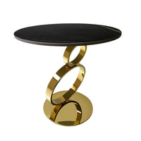 Tiyo 22 Inch Accent End Table, Round Sintered Stone Top, Black, Gold Steel - BM312279