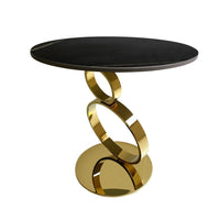 Tiyo 22 Inch Accent End Table, Round Sintered Stone Top, Black, Gold Steel - BM312279