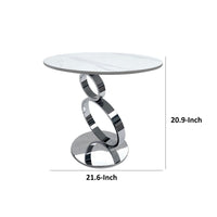 Tiyo 22 Inch Accent End Table, White Round Sintered Stone Top, Silver Steel - BM312280