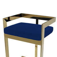 Pio 30 Inch Barstool Chair, Blue Velvet Padded Seat, Gold Metal Finish - BM312281