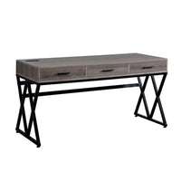 Gia 59 Inch Writing Desk, 3 Drawers, USB and Power Outlet, Gray, Sand Black - BM312286