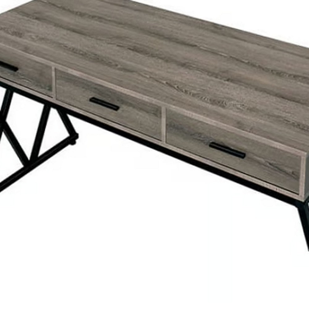 Gia 59 Inch Writing Desk, 3 Drawers, USB and Power Outlet, Gray, Sand Black - BM312286