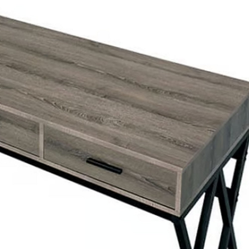 Gia 59 Inch Writing Desk, 3 Drawers, USB and Power Outlet, Gray, Sand Black - BM312286