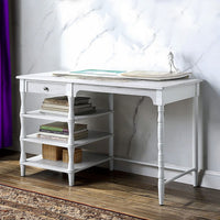 Gia 48 Inch Writing Desk, 1 Drawer, 3 Shelves, Metal, White Wood Frame - BM312287