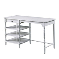 Gia 48 Inch Writing Desk, 1 Drawer, 3 Shelves, Metal, White Wood Frame - BM312287