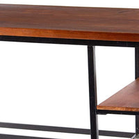 48 Inch Writing Desk, Industrial Caster Wheels, Metal Frame, Solid Wood Top - BM312292