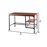 48 Inch Writing Desk, Industrial Caster Wheels, Metal Frame, Solid Wood Top - BM312292