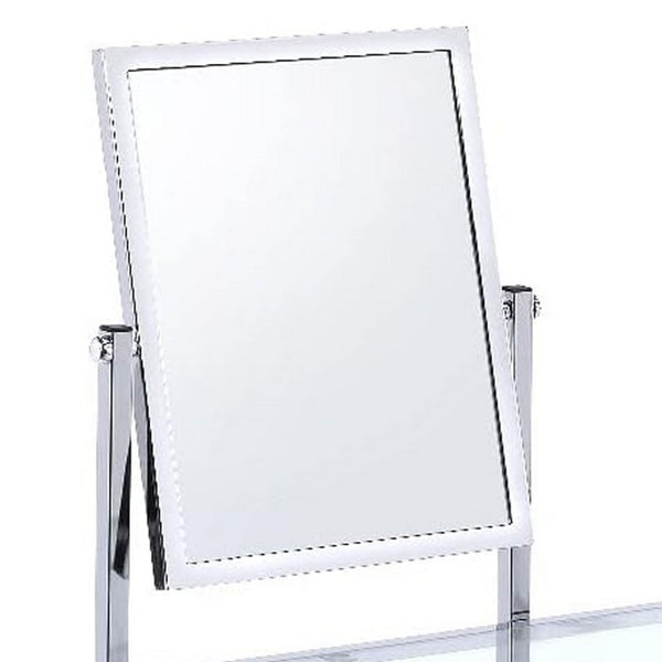 42 Inch Vanity Desk with Faux Fur Stool, Mirror, Glam Chrome Metal Frame - BM312293