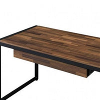 50 Inch Writing Desk, 1 Drawer, Black Metal, Dark Oak Brown Finished Top - BM312297