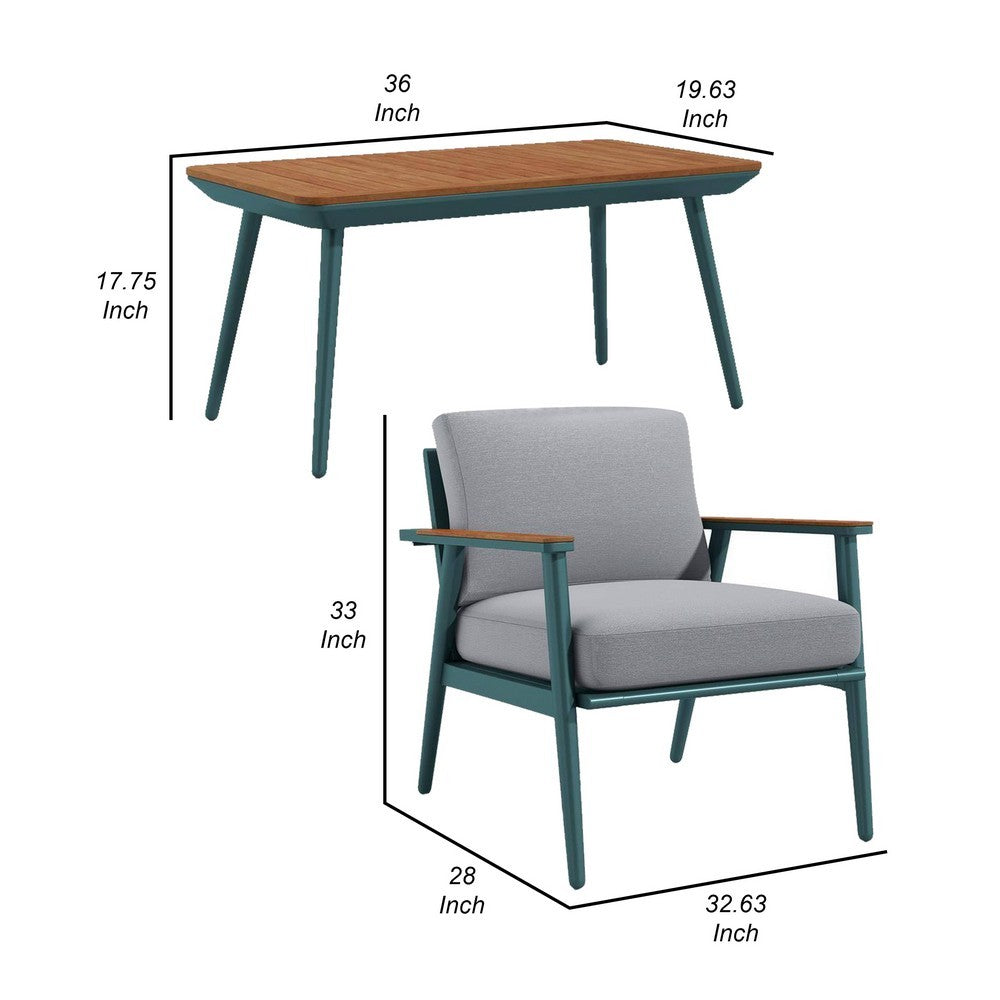 3 Piece Outdoor Coffee Table and Chairs Set, Wood Planks, Gray, Green - BM312298