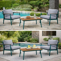 3 Piece Outdoor Coffee Table and Chairs Set, Wood Planks, Gray, Green - BM312298