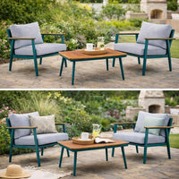 3 Piece Outdoor Coffee Table and Chairs Set, Wood Planks, Gray, Green - BM312298