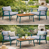 3 Piece Outdoor Coffee Table and Chairs Set, Wood Planks, Gray, Green - BM312298