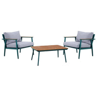 3 Piece Outdoor Coffee Table and Chairs Set, Wood Planks, Gray, Green - BM312298