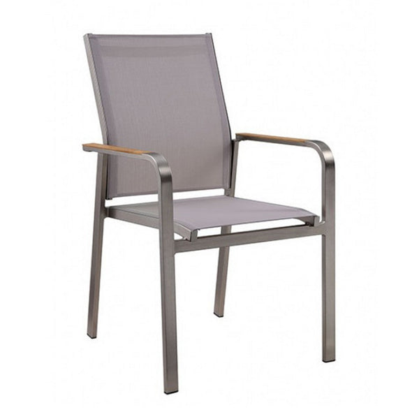 Verity 22 Inch Dining Armchair Set of 2, Gray Aluminum, Champagne Fabric - BM312299