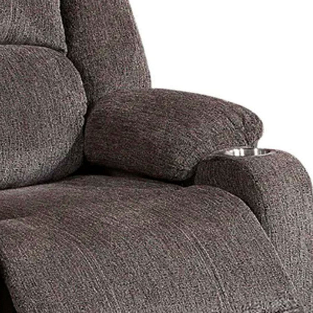 Finlo 40 Inch Power Recliner Chair, USB Port, Plush Brown Chenille Fabric - BM312302