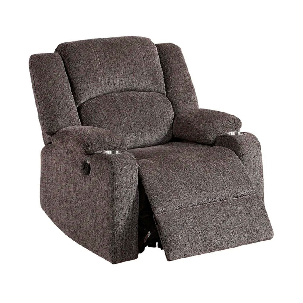 Finlo 40 Inch Power Recliner Chair, USB Port, Plush Brown Chenille Fabric - BM312302