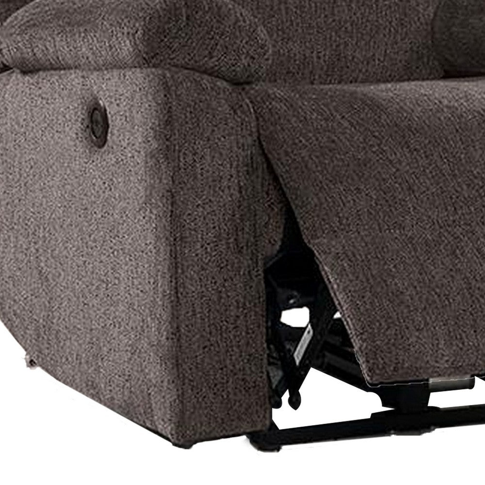 Cerys 40 Inch Power Recliner Chair, USB, Soft Dark Brown Chenille Fabric - BM312304