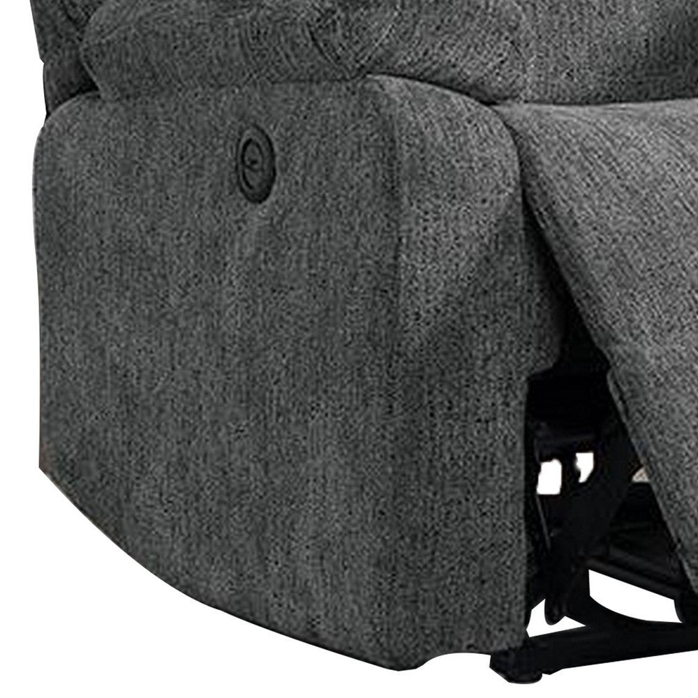 Cerys 40 Inch Power Recliner, USB, Plush Cushioned Gray Chenille Fabric - BM312305