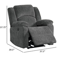 Cerys 40 Inch Power Recliner, USB, Plush Cushioned Gray Chenille Fabric - BM312305