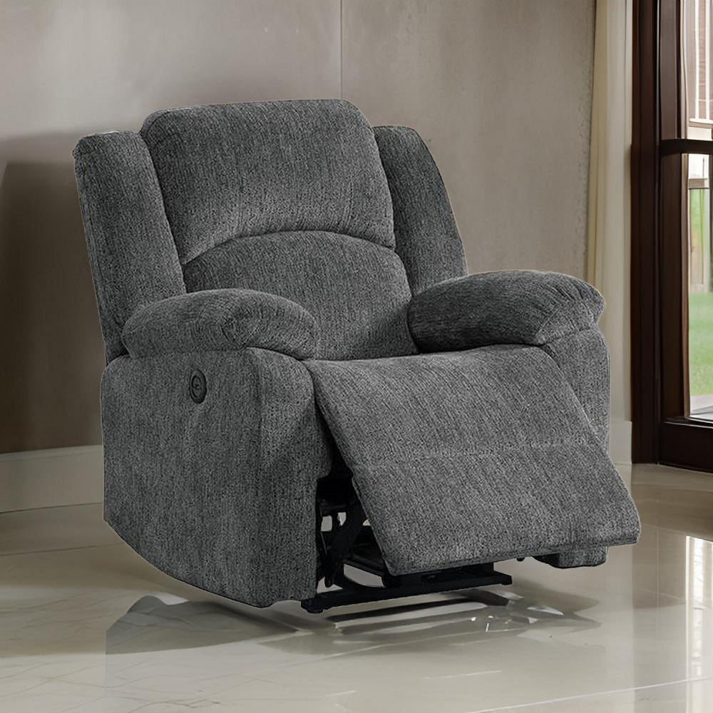 Cerys 40 Inch Power Recliner, USB, Plush Cushioned Gray Chenille Fabric - BM312305