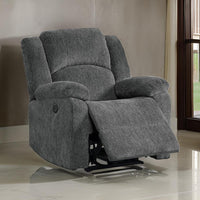 Cerys 40 Inch Power Recliner, USB, Plush Cushioned Gray Chenille Fabric - BM312305