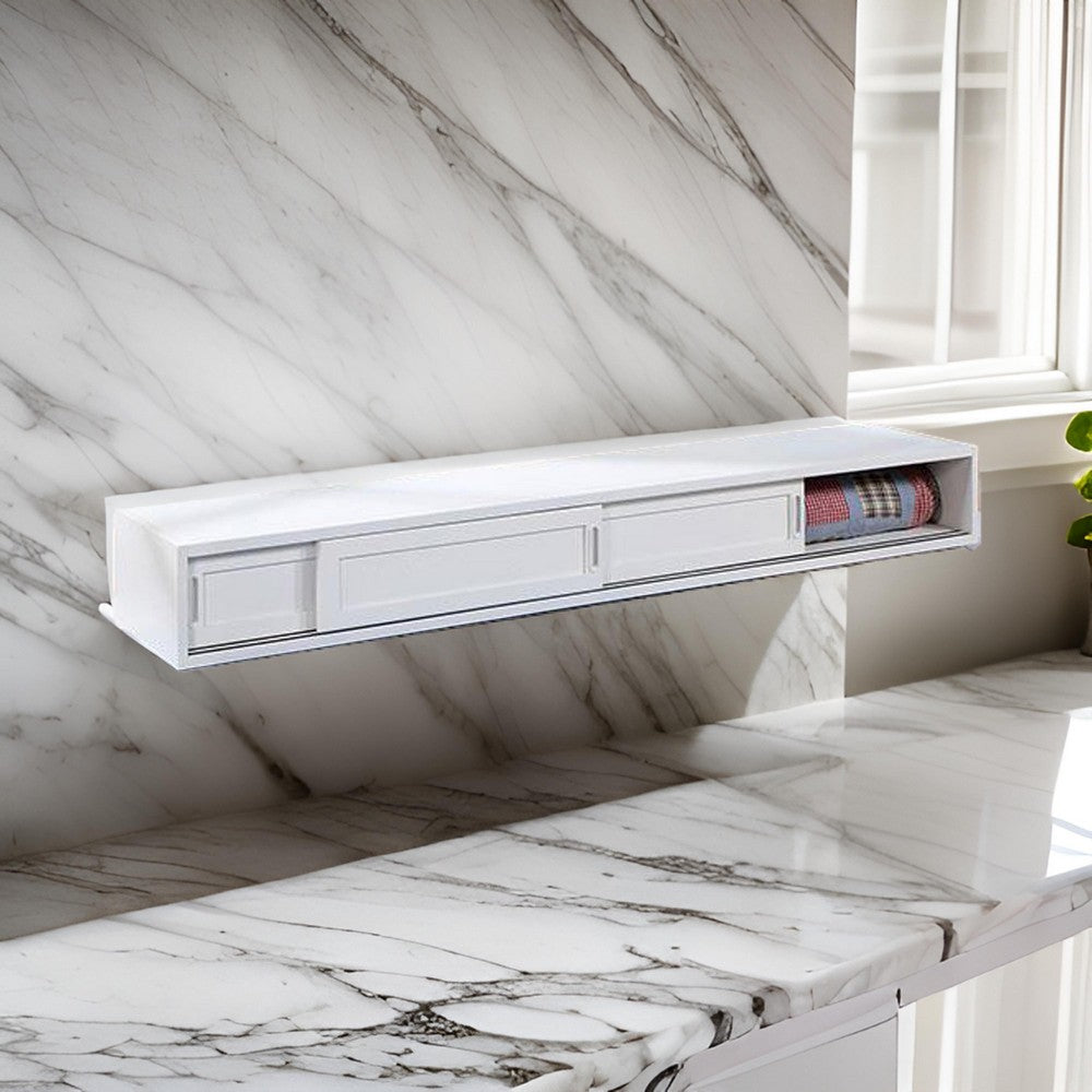 80 Inch Underbed Storage with Sliding Doors, Rectangular Shape, White Wood - BM312306