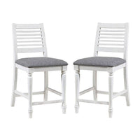 Wren 23 Inch Counter Height Chair Set of 2, Antique White Wood, Gray Seat - BM312309