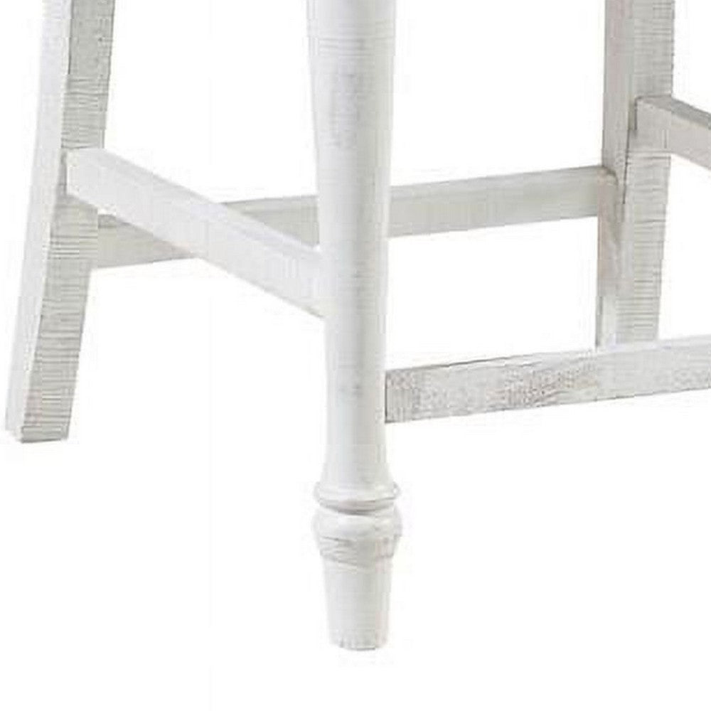 Wren 23 Inch Counter Height Chair Set of 2, Antique White Wood, Gray Seat - BM312309