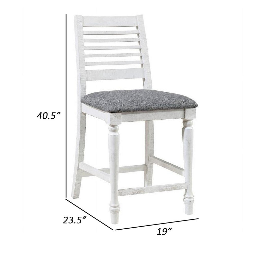 Wren 23 Inch Counter Height Chair Set of 2, Antique White Wood, Gray Seat - BM312309