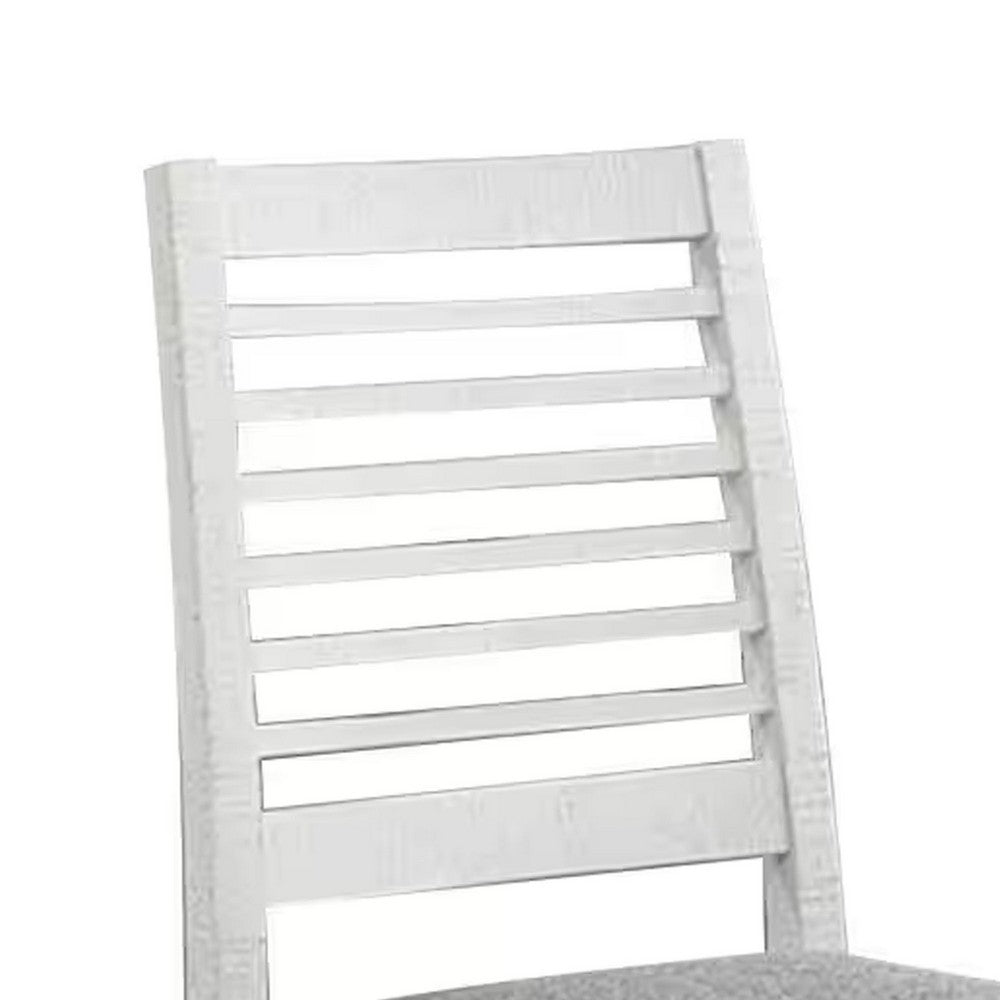 Wren 24 Inch Dining Chair Set of 2, Gray Fabric Cushion, Antique White Wood - BM312310