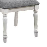 Wren 24 Inch Dining Chair Set of 2, Gray Fabric Cushion, Antique White Wood - BM312310