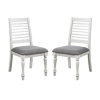 Wren 24 Inch Dining Chair Set of 2, Gray Fabric Cushion, Antique White Wood - BM312310