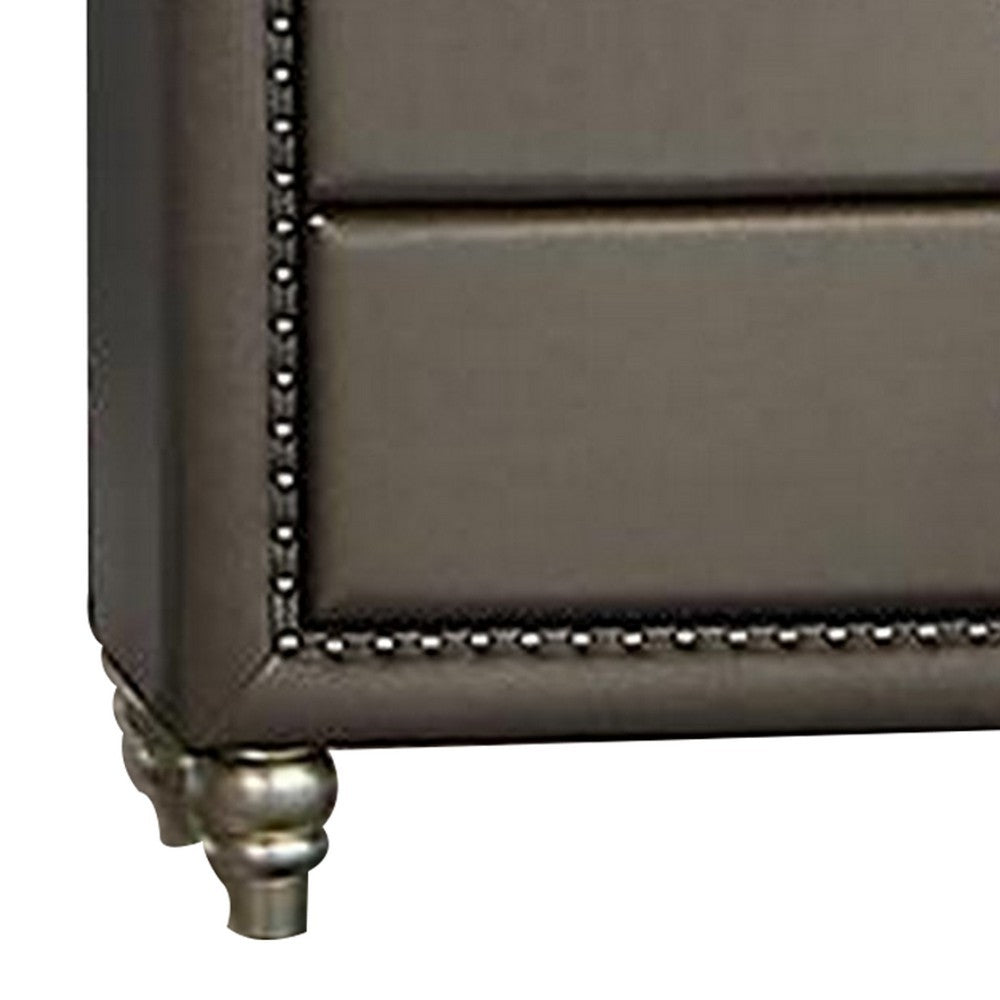 Seth 50 Inch Tall Dresser Chest, 5 Drawers, Solid Wood, Gray Faux Leather - BM312316