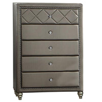 Seth 50 Inch Tall Dresser Chest, 5 Drawers, Solid Wood, Gray Faux Leather - BM312316