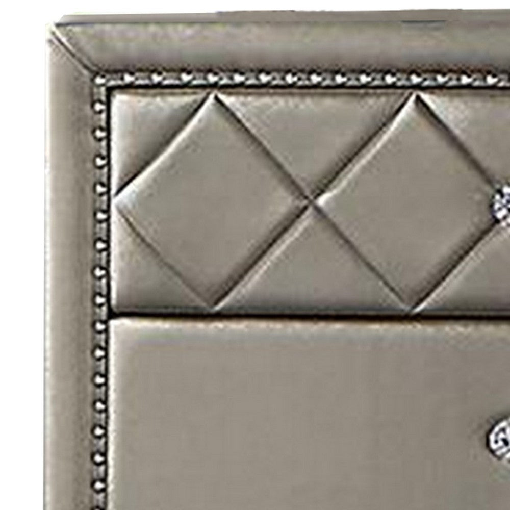 Seth 50 Inch Tall Dresser Chest, 5 Drawers, Solid Wood, Gray Faux Leather - BM312317