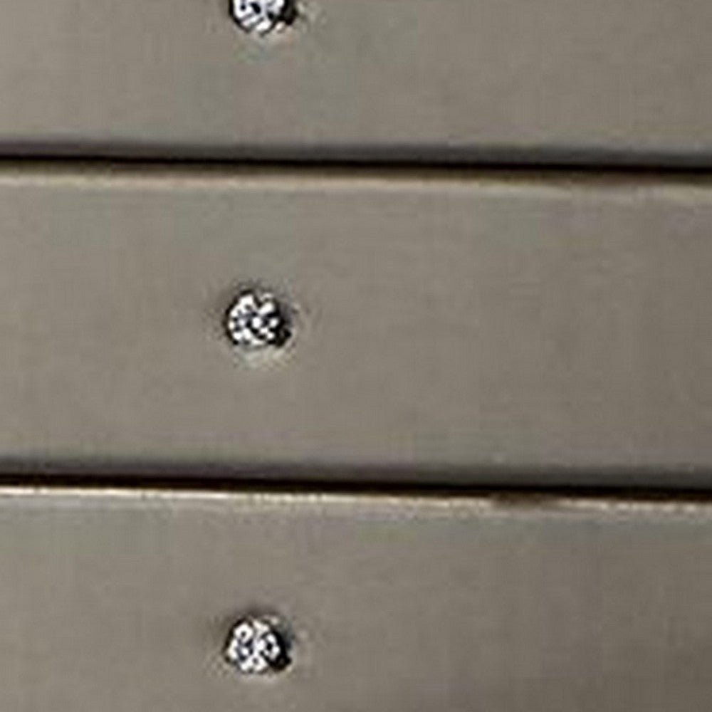 Seth 50 Inch Tall Dresser Chest, 5 Drawers, Solid Wood, Gray Faux Leather - BM312317