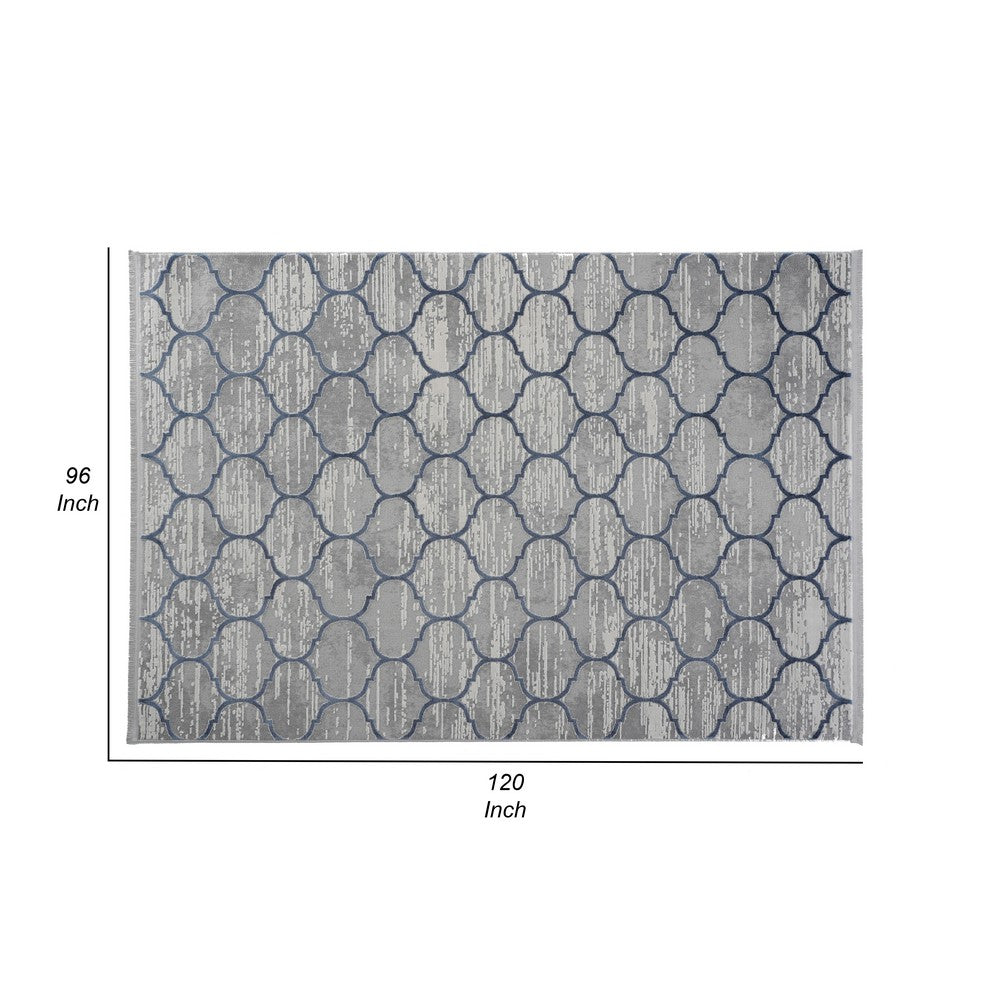 Trix 8 x 10 Large Area Rug, Trellis Design, Quatrefoil Pattern, Gray Cotton - BM312326