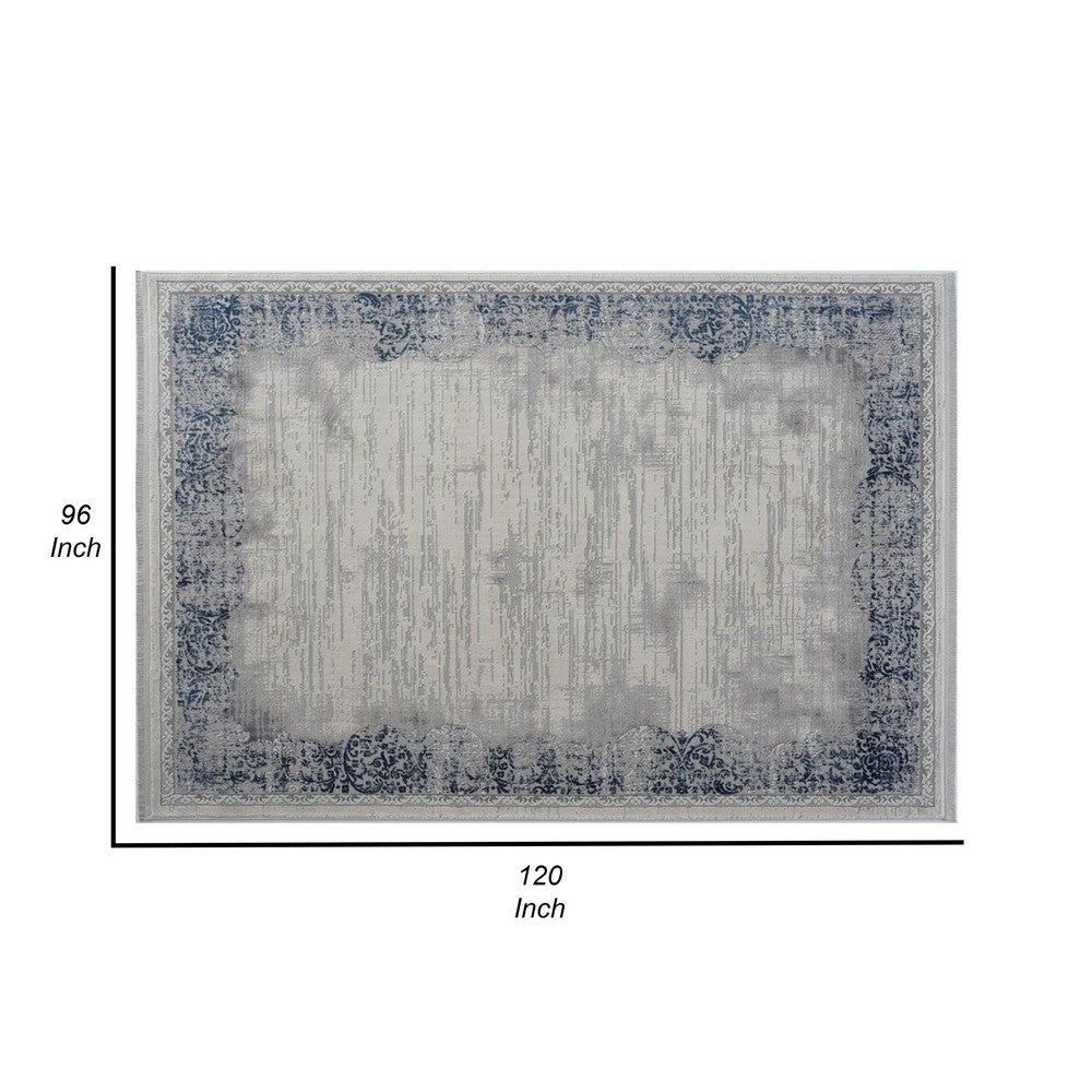 Trix 8 x 10 Large Area Rug, Faded Design, Low Pile, Gray, Blue Cotton Fiber - BM312329
