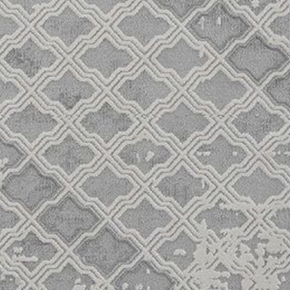 Trix 8 x 10 Large Area Rug, Distressed Lattice Motif, Taupe Gray Cotton - BM312331