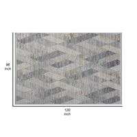 Trix 8 x 10 Large Area Rug, Geometric Pattern, Micro Fringe, Gray Cotton - BM312332